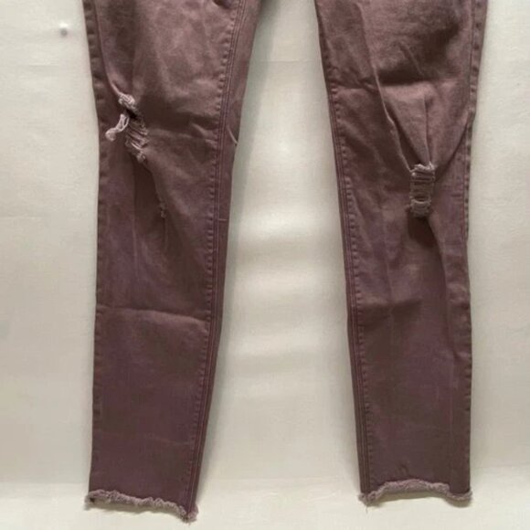 Express Jeans Women's 0R Mid-Rise Ankle Leggings Dusty Purple Raw Hem Distressed - Picture 3 of 11